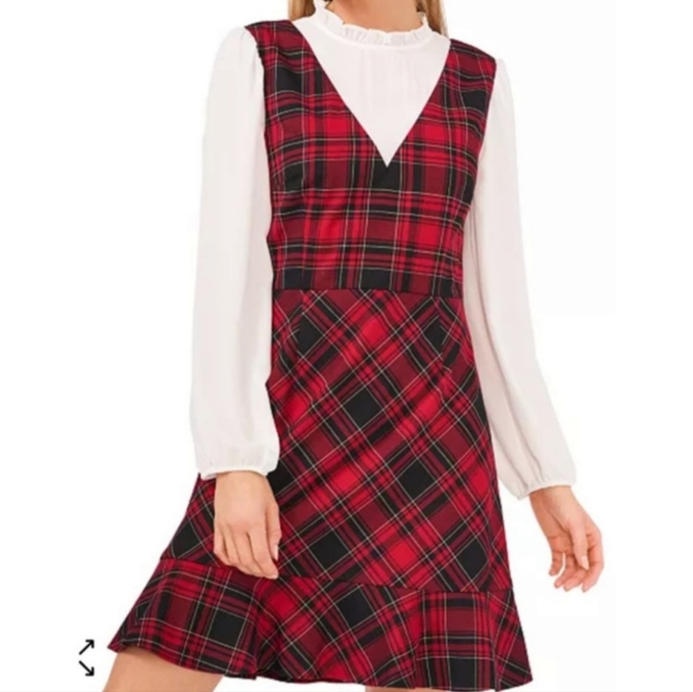 Riley & Rae Red Plaid Long Sleeve Dress - Picture 2 of 3